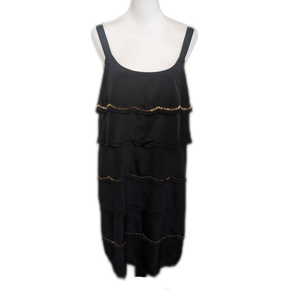 LC Lauren Conrad LBD little black dress, gold beaded embellishments, 16